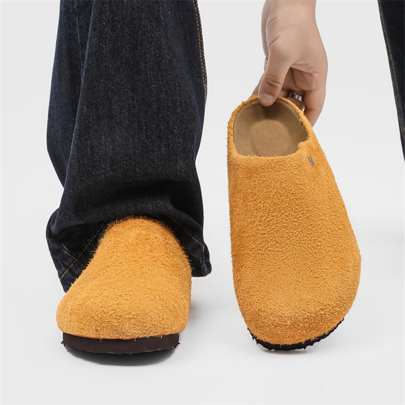 Korean Version 2025 Summer Closed-Toe Thick-Soled Non-Slip Lazy Birkenstock Shoes 45370 Long-Haired Yellow Black Brown-J - Image 5