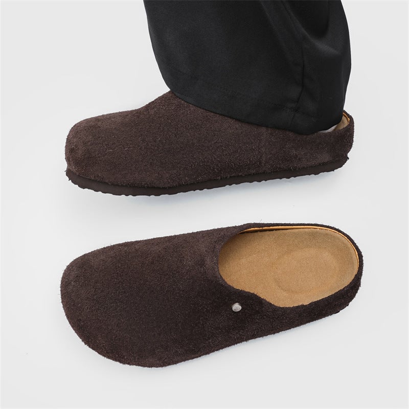 Korean Version 2025 Summer Closed-Toe Thick-Soled Non-Slip Lazy Birkenstock Shoes 45370 Long-Haired Yellow Black Brown-J - Image 4