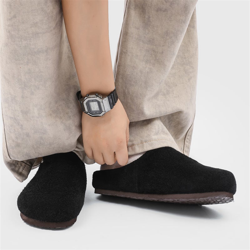 Korean Version 2025 Summer Closed-Toe Thick-Soled Non-Slip Lazy Birkenstock Shoes 45370 Long-Haired Yellow Black Brown-J - Image 3