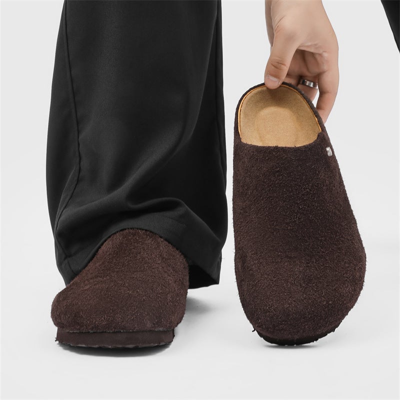 Korean Version 2025 Summer Closed-Toe Thick-Soled Non-Slip Lazy Birkenstock Shoes 45370 Long-Haired Yellow Black Brown-J - Image 2
