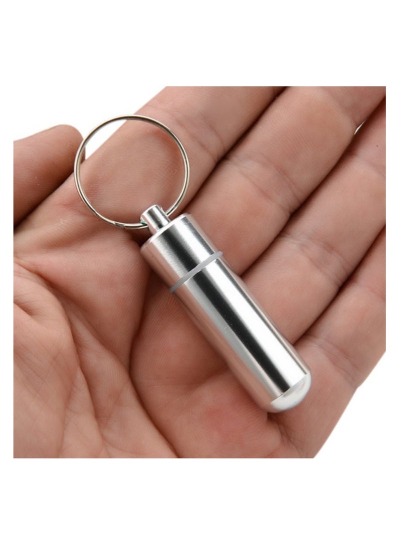 Small Pocket Pill Box Keychain Aluminum Keychain Medication Pill Box Waterproof Aluminum Alloy Pill Box Portable Medicine Case Capsule Container Bottle Holder Outdoor Pill Case Keychain  - Image 2
