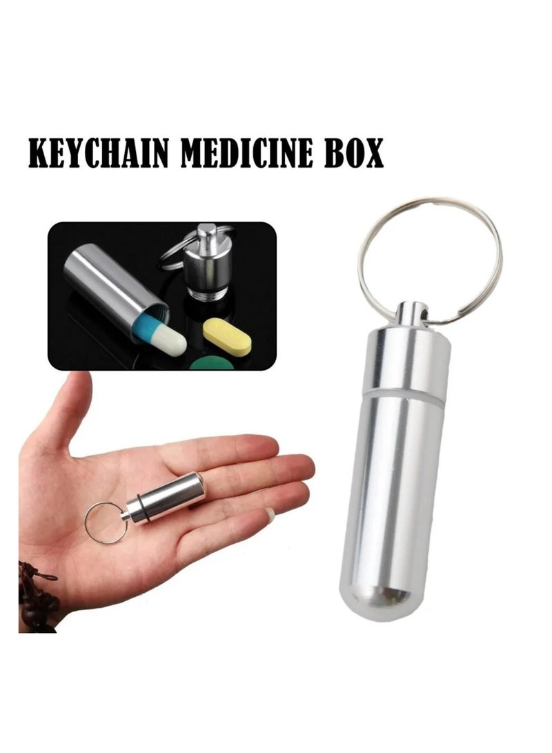 Small Pocket Pill Box Keychain Aluminum Keychain Medication Pill Box Waterproof Aluminum Alloy Pill Box Portable Medicine Case Capsule Container Bottle Holder Outdoor Pill Case Keychain  - Image 1