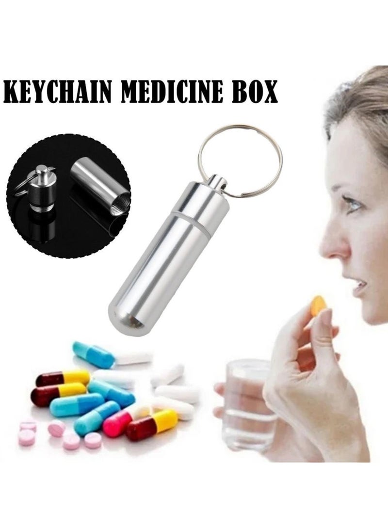 Small Pocket Pill Box Keychain Aluminum Keychain Medication Pill Box Waterproof Aluminum Alloy Pill Box Portable Medicine Case Capsule Container Bottle Holder Outdoor Pill Case Keychain  - Image 4