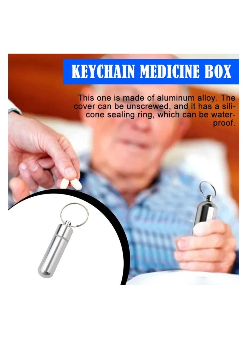 Small Pocket Pill Box Keychain Aluminum Keychain Medication Pill Box Waterproof Aluminum Alloy Pill Box Portable Medicine Case Capsule Container Bottle Holder Outdoor Pill Case Keychain  - Image 5