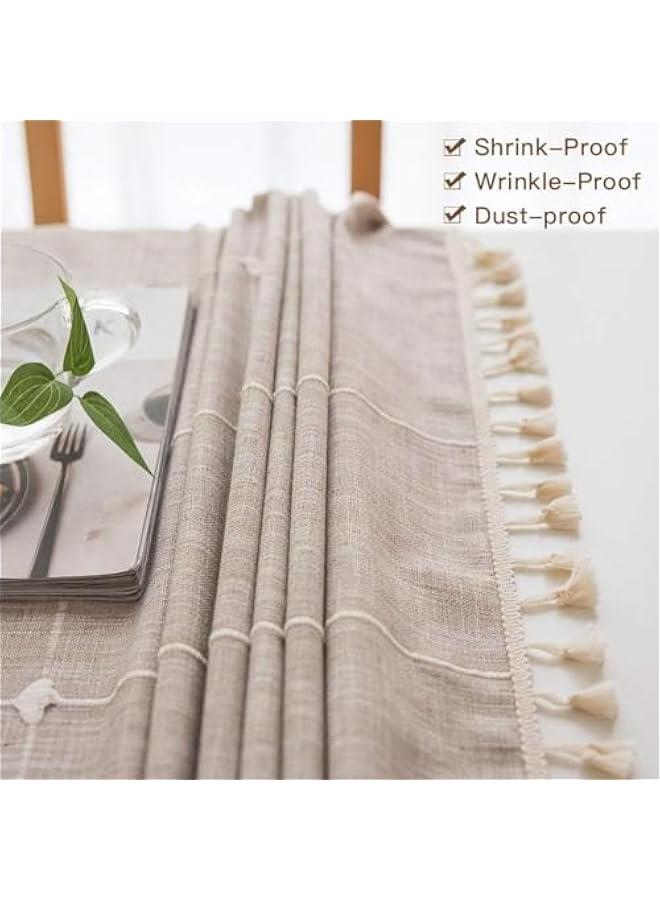 MIXDE Tablecloths, Embroidered Checkered Table Cloth Cotton Linen Wrinkle Free Anti-Fading Table Cover Decoration for Kitchen Dinning Party , 55 x 102 Inch (Checkered Brown) - Image 2