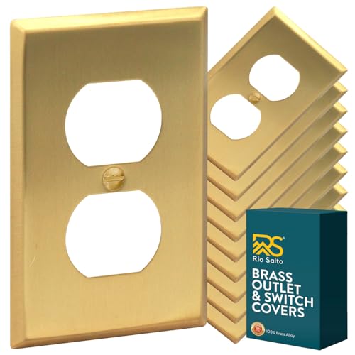 Rio Salto BRASS Metal Duplex Gold Outlet Cover Light Switch Cover Wall Plate Single Duplex Receptacle Wallplate Covers 1 Gang Single Gang Brushed Brass 4.50" x 2.76" 10-Pack Standard Size - Image 1
