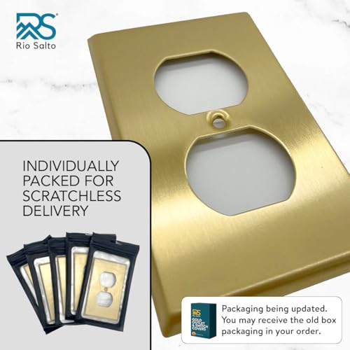 Rio Salto BRASS Metal Duplex Gold Outlet Cover Light Switch Cover Wall Plate Single Duplex Receptacle Wallplate Covers 1 Gang Single Gang Brushed Brass 4.50" x 2.76" 10-Pack Standard Size - Image 2