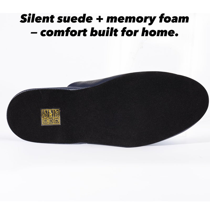 PAMIR Women's Hand-Turned Scuffs, Genuine Leather Indoor House Slippers with Memory Foam Navy Size US 8 - Image 5