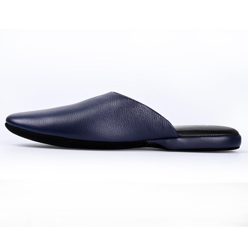 PAMIR Women's Hand-Turned Scuffs, Genuine Leather Indoor House Slippers with Memory Foam Navy Size US 8 - Image 4