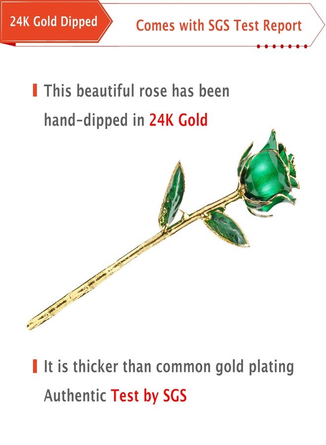 AliveRose 24k Gold Dipped Rose, Gold Rose Made from Real Rose - Unique Design 24K Dipped Rose for Anniversary Valentines Mothers Day Birthday Gifts (Green Original with Crystal Vase) - Image 5