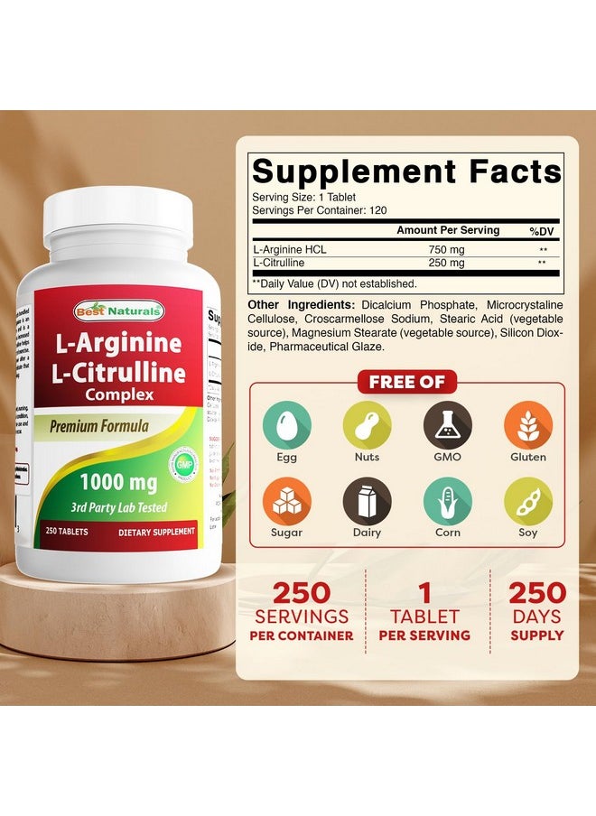 Best Naturals - Best Naturals L-Arginine L-Citruline Complex Tablets, 250 Count - Image 1