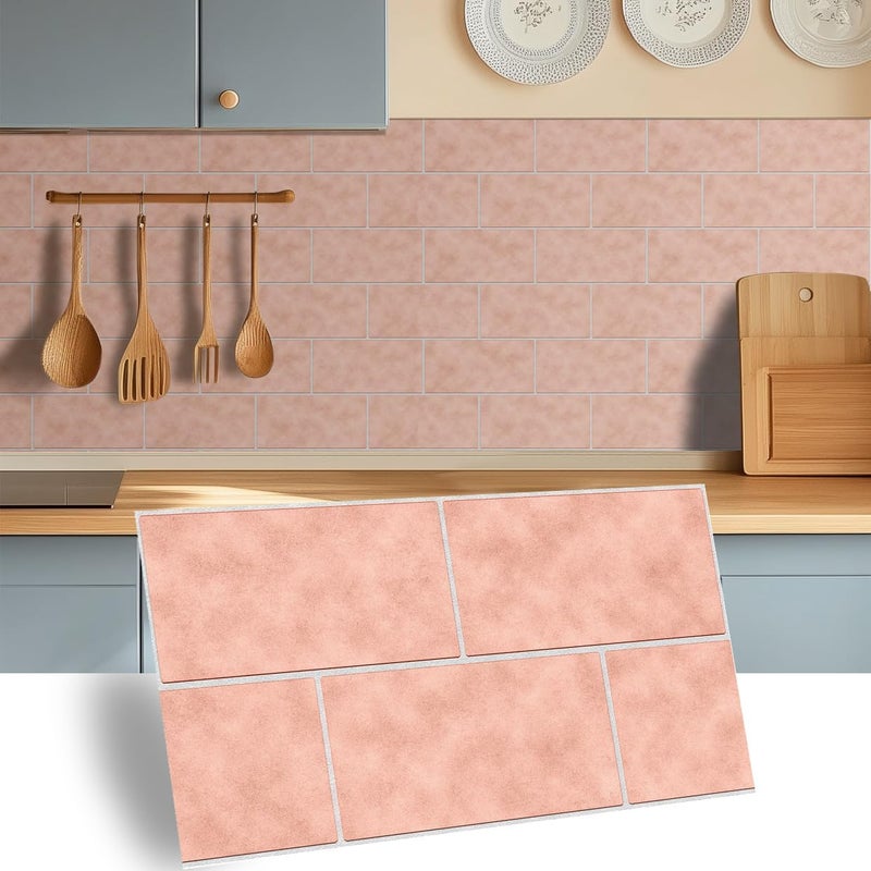 Alwayspon Waterproof Self-Adhesive Vinyl Wall Tile Stickers, for Kitchen, Bathroom, Wall, Made of PVC, Pink, Geometric, Rectangular, Indoor, Wall Sticker - Image 2