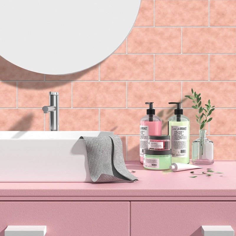 Alwayspon Waterproof Self-Adhesive Vinyl Wall Tile Stickers, for Kitchen, Bathroom, Wall, Made of PVC, Pink, Geometric, Rectangular, Indoor, Wall Sticker - Image 4