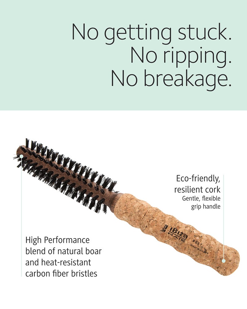 Ibiza Hair Round Boar Bristle Brush (EX1-32mm) | Lightweight with Reinforced Bristles & Cork Handle | Ideal for Pixies, Hairlines & Necklines | Adds Texture for Short to Medium Styles - Image 3