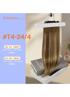 Full Shine Hair Extensions Balayage Brown Clip In Hair Extensions Short Hair Balayage Medium Brown Mix Honey Blonde Human Hair Clip In Extensions Straight Remy Hair Extensions 12 Inch 7 Pcs  - Image 1