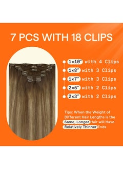 Full Shine Hair Extensions Balayage Brown Clip In Hair Extensions Short Hair Balayage Medium Brown Mix Honey Blonde Human Hair Clip In Extensions Straight Remy Hair Extensions 12 Inch 7 Pcs  - Image 2