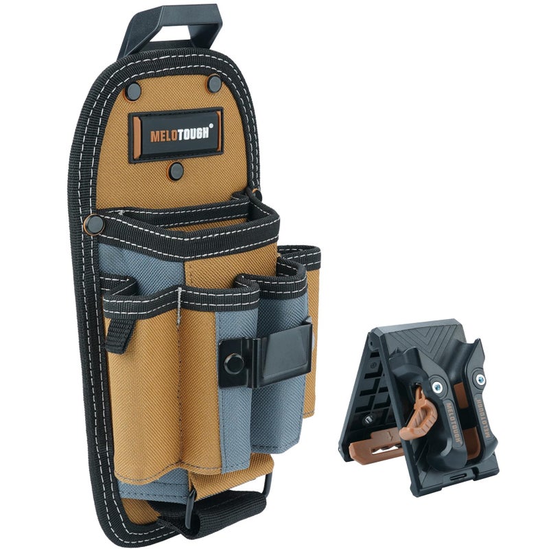 MELOTOUGH 7-Pocket Technician Pouch-Small Tool Belt Pouch with Belt Clip,Clip on Larger - Pockets & Loop,-Tool Holder Accessory(Khaki) - Image 1