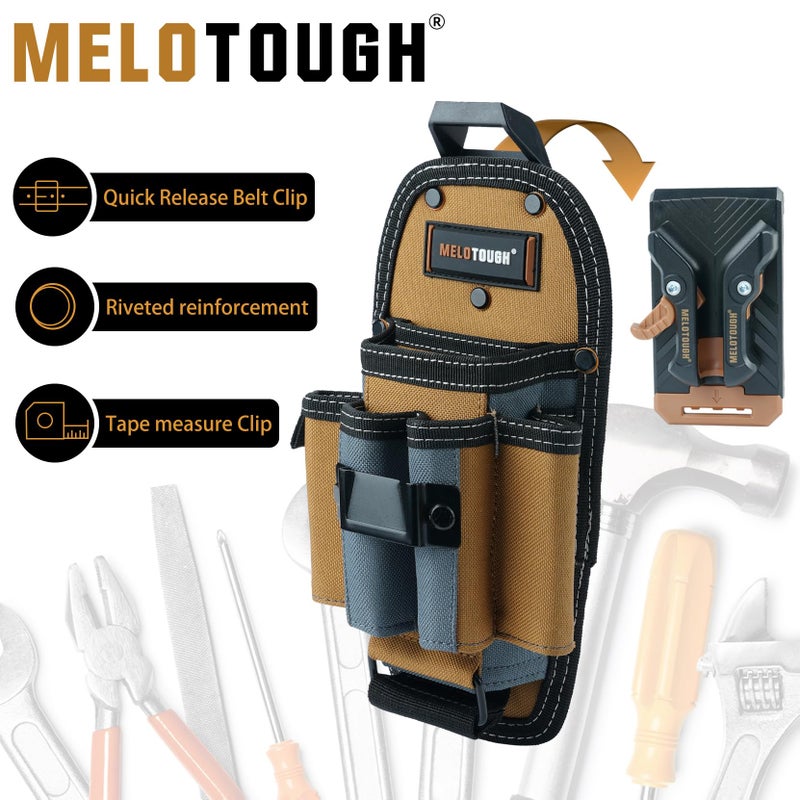 MELOTOUGH 7-Pocket Technician Pouch-Small Tool Belt Pouch with Belt Clip,Clip on Larger - Pockets & Loop,-Tool Holder Accessory(Khaki) - Image 3