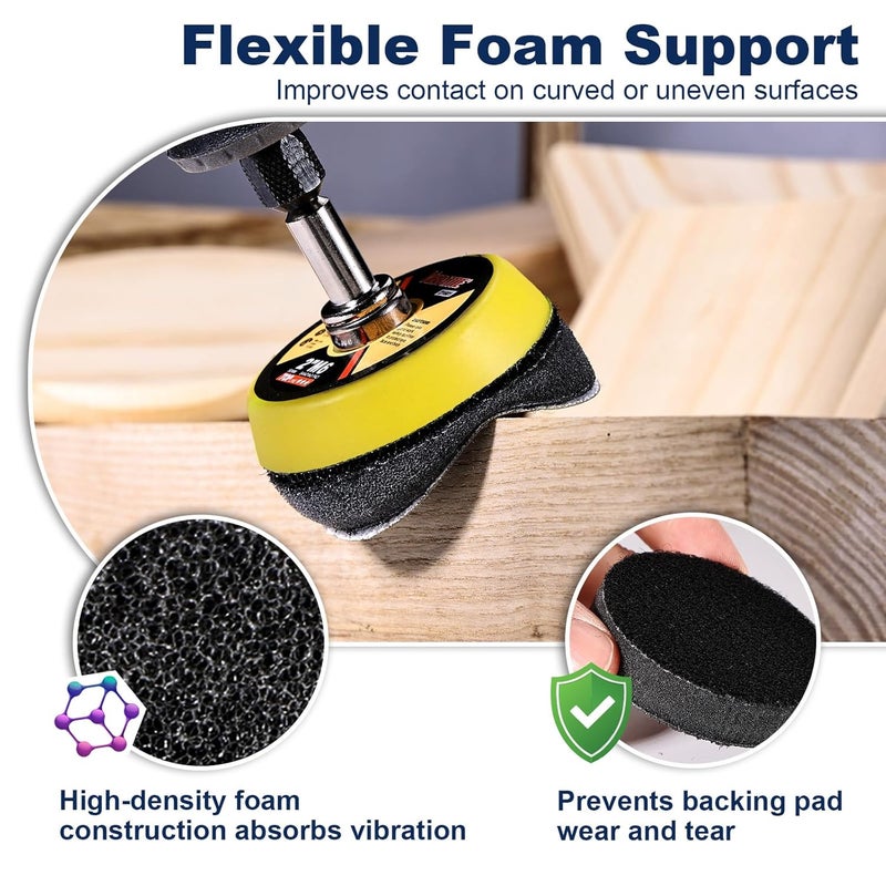 GOH DODD 189 Pieces 2 Inch Sanding Discs, Hook and Loop Sanding Pads 60 to 10000 Grit Wet Dry Sandpaper with 1/8" 1/4” Shank, Backing Pad, Polishing Pads and Interface Pad for Auto Metal Resin Wood - Image 5