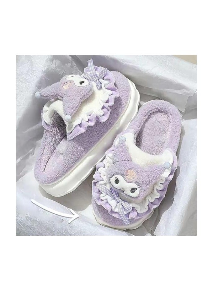 general Cute kuromi cotton slippers cute plush slippers ladies cartoon home cotton slippers silent warm shoes indoor home shoes ladies - Image 3