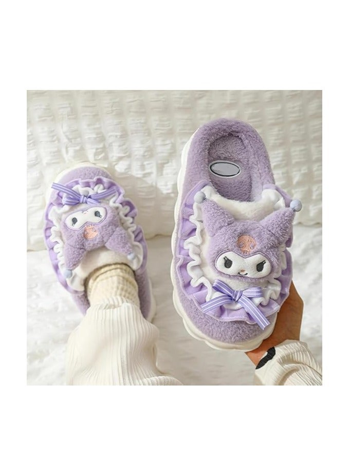 general Cute kuromi cotton slippers cute plush slippers ladies cartoon home cotton slippers silent warm shoes indoor home shoes ladies - Image 2