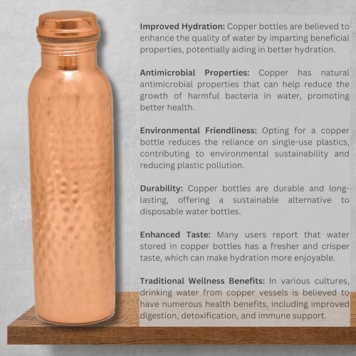 OGGN Pure Copper Water Bottle with Hammered Shine Finish Design, Advanced Leak Protection, Durable & Rust Proof Tamba Bottle for Drinking, Perfect Stylish Office Carrying Bottles - 950 Ml - Image 5