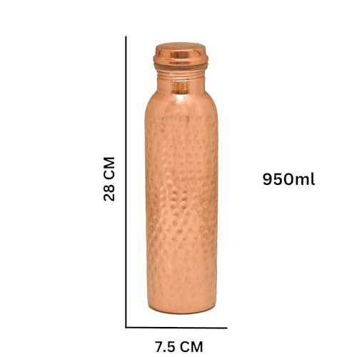 OGGN Pure Copper Water Bottle with Hammered Shine Finish Design, Advanced Leak Protection, Durable & Rust Proof Tamba Bottle for Drinking, Perfect Stylish Office Carrying Bottles - 950 Ml - Image 2