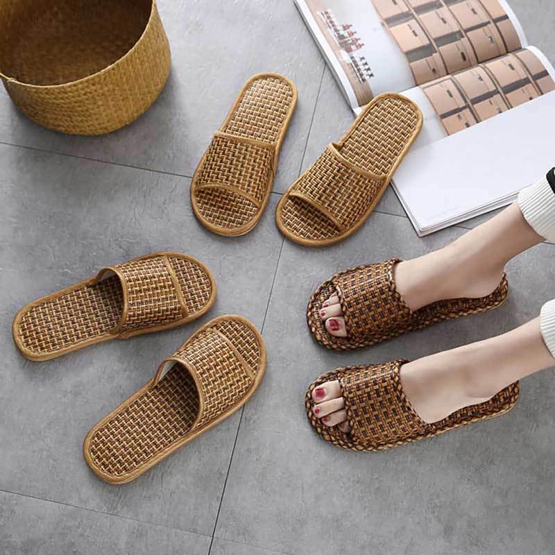 Bamboo Slippers Women Hotel Slippers Home Hotel Indoor Bamboo Slipper Portable Casual Open Toe Flat Shoes Breathable Woven Indoor Lightweight Non-Slip Slippers Natural Straw Footwear for MEN&Women - Image 3