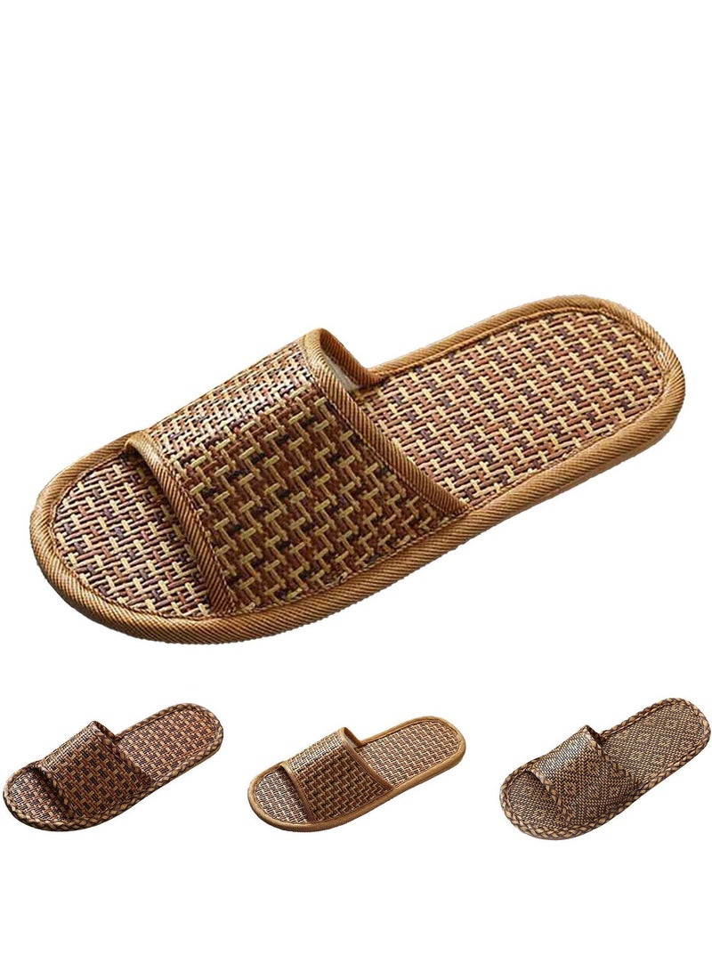 Bamboo Slippers Women Hotel Slippers Home Hotel Indoor Bamboo Slipper Portable Casual Open Toe Flat Shoes Breathable Woven Indoor Lightweight Non-Slip Slippers Natural Straw Footwear for MEN&Women - Image 1