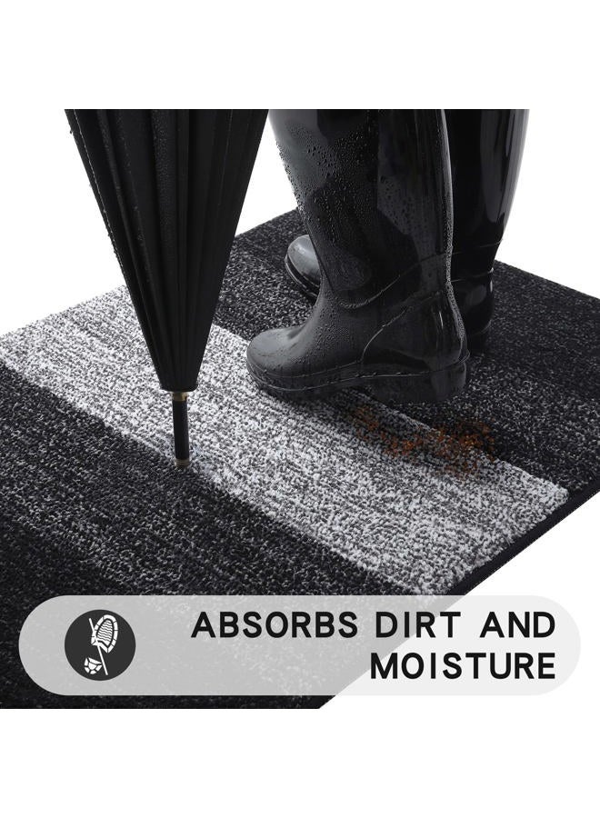 Kitinjoy Indoor Outdoor Door Mat, 30x17 Non-Slip Absorbent Dirt Trapper, Low-Profile Washable Inside Entrance Front Floor Mat, Sturdy Soft Entry Doormats for Entryway, Black - Image 2