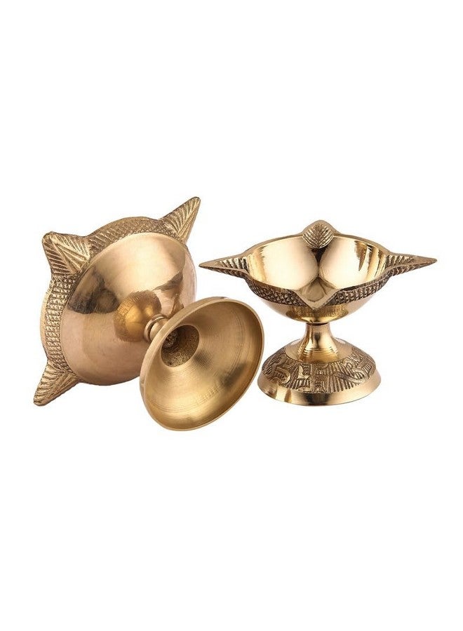 TORPPEZA 4 Face Brass Diya for Mandir, Diwali Festival Oil Lamp for Daily/Diwali Pooja, Charmukhi Diya - Image 3