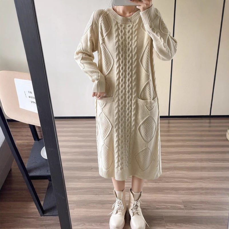 High Quality Retro Knit Sweater Dress Black - Image 5