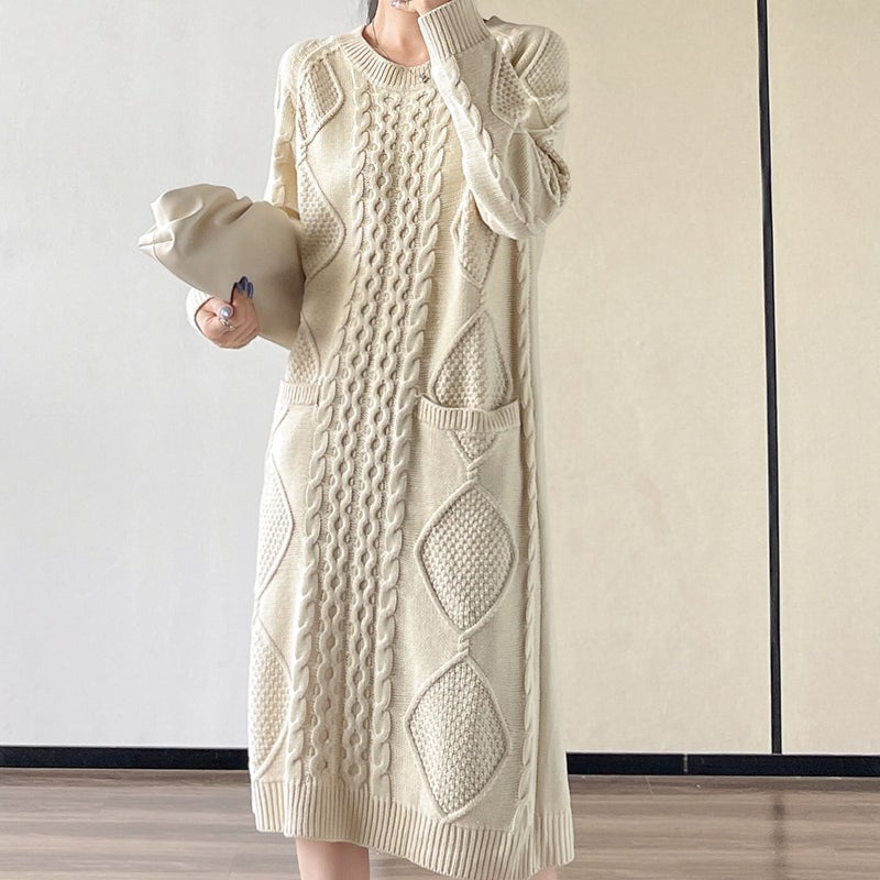 High Quality Retro Knit Sweater Dress Black - Image 2