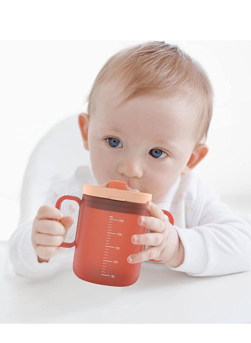 SYOSI Toddler Sippy Cups Drinks Water Bottles Trainer Cup with Handles Spill-proof for Toddlers 6 Months+ Children's Milk Scale Children Portable Reusable (Red 250ml) - Image 1
