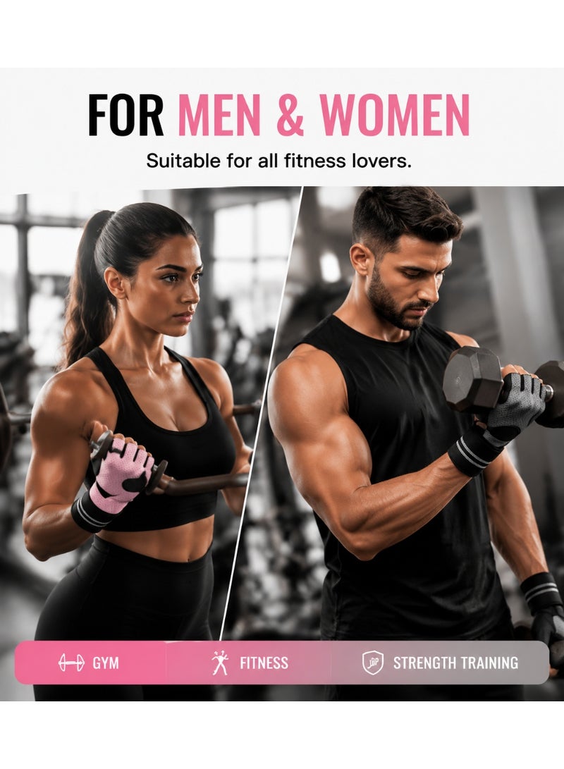 Hirospace Half Finger Weight Lifting Gloves with Adjustable Wrist Support, Breathable Workout Gloves with Anti-Slip Silicone Grip and Padded Palm Protection, Gym Training Gloves for Women, Pink - Image 5