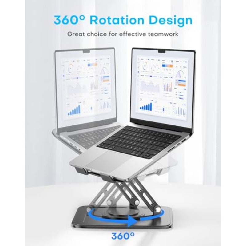 Adjustable Laptop Stand, Computer Stand with 360 Rotating Base, Ergonomic Laptop Riser Mount for Desk Foldable Protable Computer Desk Fits with MacBook Pro Air 10-16" - Black - Image 3