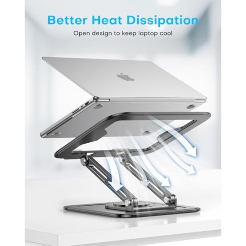 Adjustable Laptop Stand, Computer Stand with 360 Rotating Base, Ergonomic Laptop Riser Mount for Desk Foldable Protable Computer Desk Fits with MacBook Pro Air 10-16" - Black - Image 5
