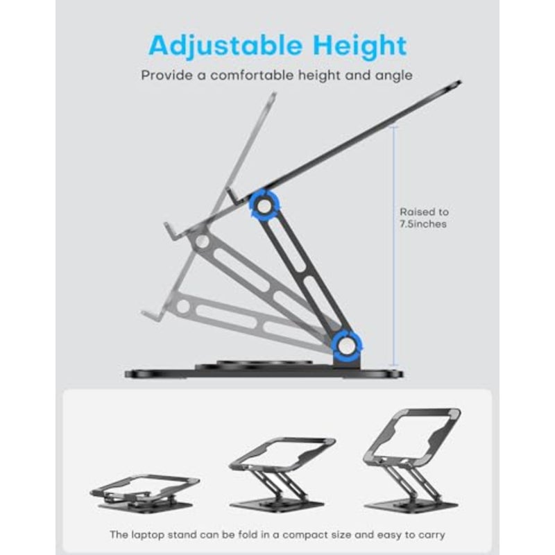 Adjustable Laptop Stand, Computer Stand with 360 Rotating Base, Ergonomic Laptop Riser Mount for Desk Foldable Protable Computer Desk Fits with MacBook Pro Air 10-16" - Black - Image 4