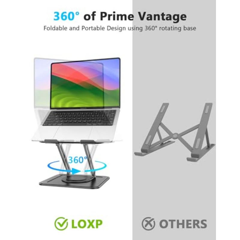 Adjustable Laptop Stand, Computer Stand with 360 Rotating Base, Ergonomic Laptop Riser Mount for Desk Foldable Protable Computer Desk Fits with MacBook Pro Air 10-16" - Black - Image 2