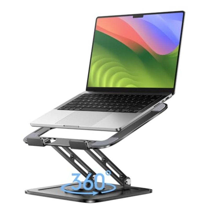 Adjustable Laptop Stand, Computer Stand with 360 Rotating Base, Ergonomic Laptop Riser Mount for Desk Foldable Protable Computer Desk Fits with MacBook Pro Air 10-16" - Black - Image 1