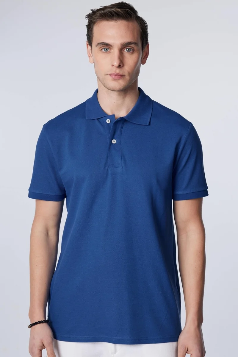تودورس Men's Slim Fit Narrow Cut 100% Cotton Plain Pique Indigo Polo Collar T-Shirt