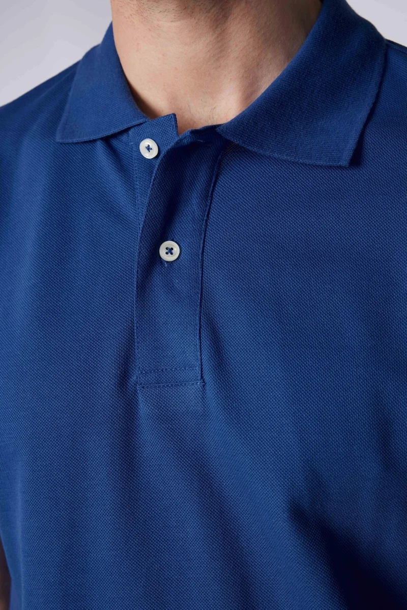 تودورس Men's Slim Fit Narrow Cut 100% Cotton Plain Pique Indigo Polo Collar T-Shirt