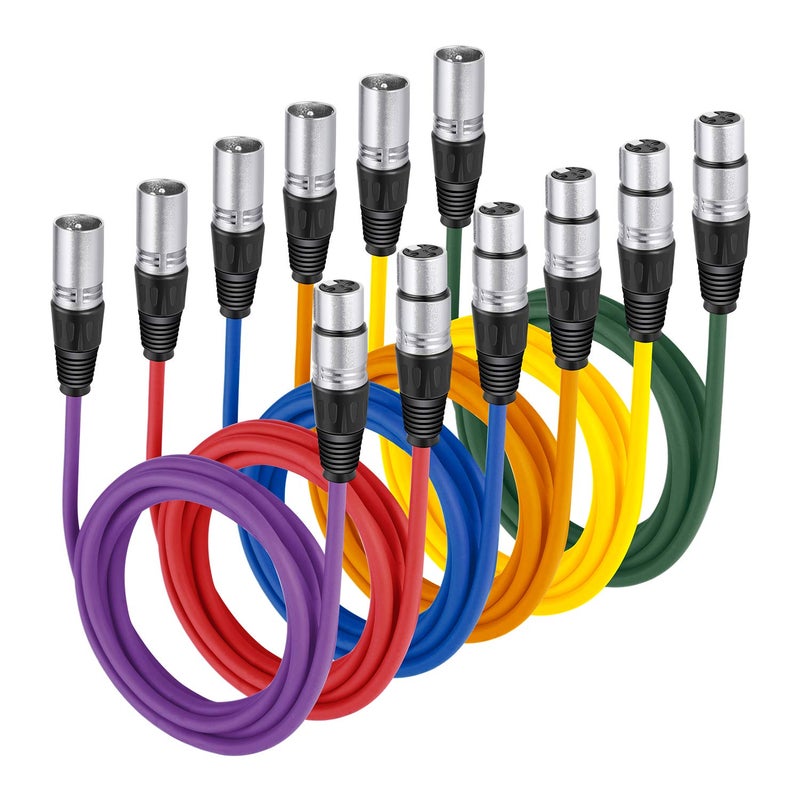 NEEWER 6 Pack 65 feet2m Mic Cable Cord XLR Male to XLR Female Microphone Audio Colored Snake Cables PurpleRedBlueOrangeYellowGreen - Image 2