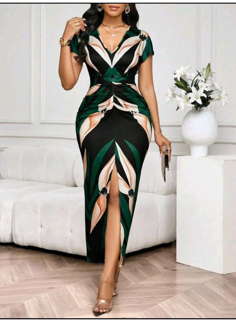 SHEIN Lady V-Neck Short Sleeve Simple Dress, - Image 1