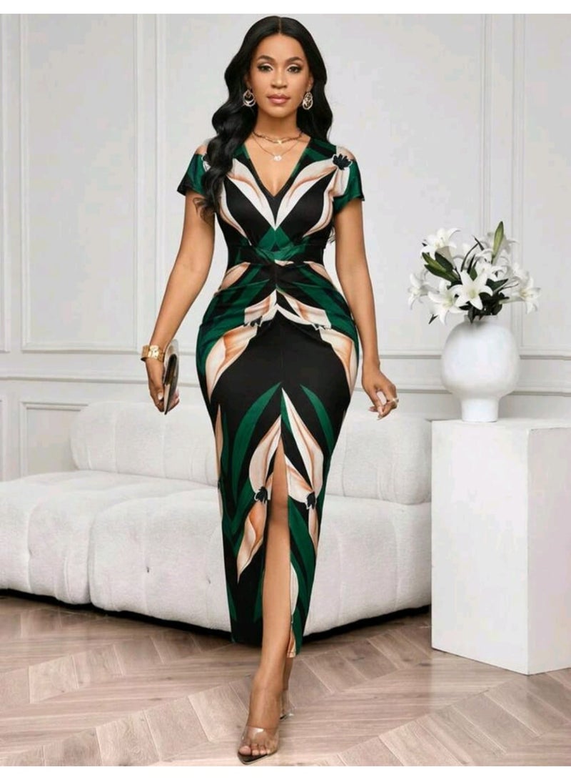 SHEIN Lady V-Neck Short Sleeve Simple Dress, - Image 4