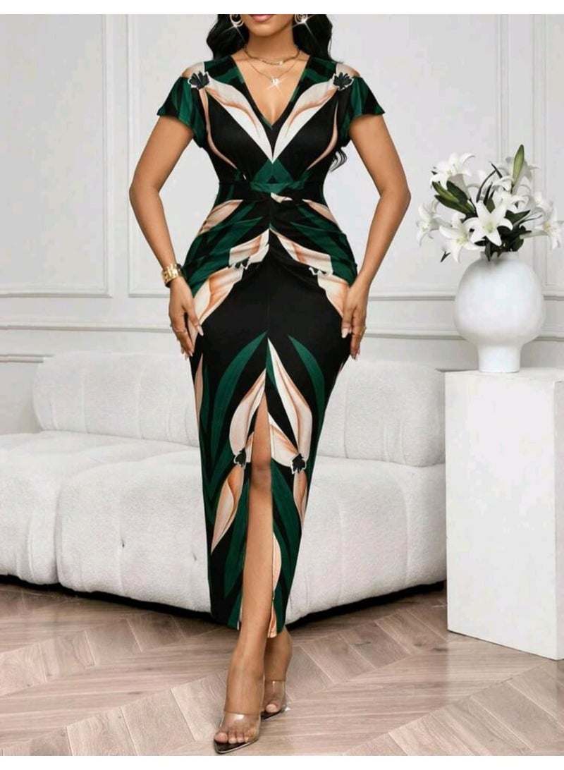 SHEIN Lady V-Neck Short Sleeve Simple Dress, - Image 3