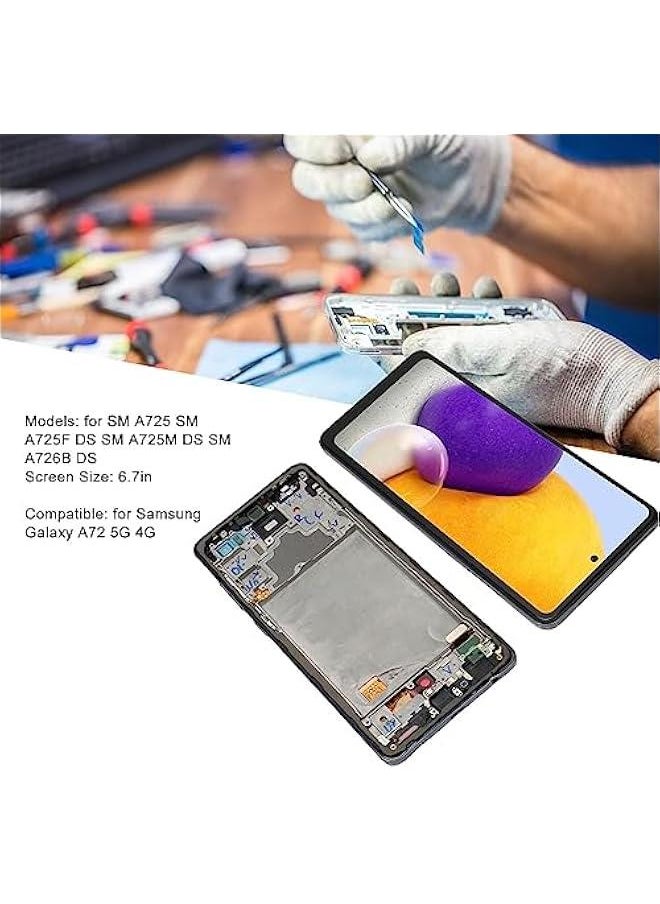 Phone Screen Replacement for Galaxy A72 5G 4G A725 A725M DS, 6.7in Digitizer Touch Display Assembly with Frame, 3D Sensitive Repair Tool Kit (Black)