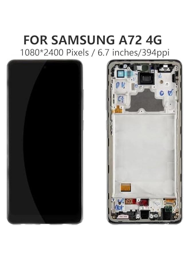 Phone Screen Replacement for Galaxy A72 5G 4G A725 A725M DS, 6.7in Digitizer Touch Display Assembly with Frame, 3D Sensitive Repair Tool Kit (Black)