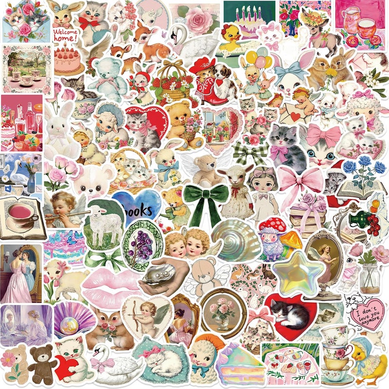 MKZ 100 PCS Vintage Aesthetic Stickers Coquette Sticker Pack Retro Themed Stickers Cute Vintage Journaling Scrapbooking Stickers Pack for Adult - Image 1