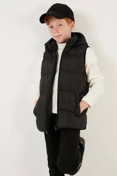 ليلا Zippered Hooded Pocket Puffer Vest Unisex Children's Vest 5761983